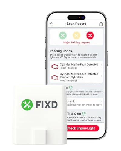 FIXD Bluetooth OBD2 Scanner - Car Diagnostic Check Engine Code Reader | 1-Pack | iPhone/Android compatible | Automotive scan tool for repairs + buying | Enhanced manufacturer data