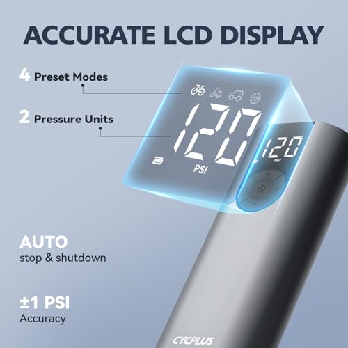 CYCPLUS Tire Inflator Portable Air Compressor, 150 PSI Cordless Air Pump with Digital LCD Screen Pressure Gauge, Electric Pump for Car, Motorcycle, Bicycle and Balls
