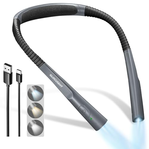 Glocusent Upgraded LED Neck Reading Light, Book Light for Reading in Bed, 30-min Timer, 3 Colors & 3 Brightness Adjustable, Rechargeable & Long Lasting, Perfect for Reading, Knitting - color: Posh Gray, size: Slim-Medium
