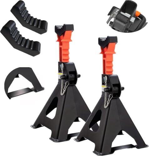 Jack Stands, 3 Ton (6,000 lbs) with Double Locking Pins Capacity Car Jack Stand, Adjustable Height Floor Jack for Lifting SUV Pickup Truck Car and UTV/ATV Car Lift, 1 Pair - color: Black Orange