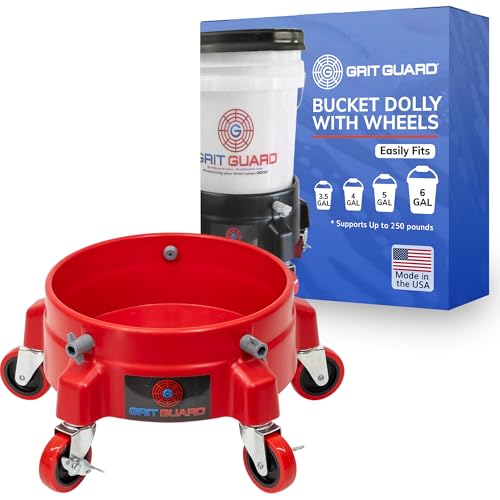 Grit Guard Bucket Dolly with Wheels - Rolling Detailing Wash Bucket with 5 Wheels and 2 Locking Casters Compatible with 2.5, 4, 5 and 6 Gallon Buckets (Red, 3" Red Casters) - Made in the USA - color: Red, size: 3" Red Casters