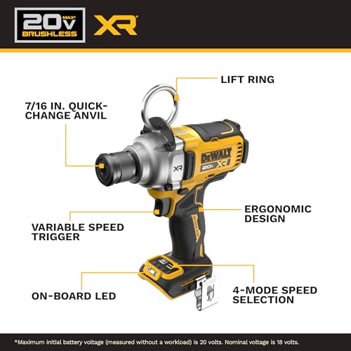 DEWALT 20V MAX XR Impact Wrench Cordless 7/16 inch Brushless Impact Gun, 4-Mode Speed Selection Including Timber Screw, Tool Only (DCF937B) - style: NEW - 20V 7/16 Impact Wrench