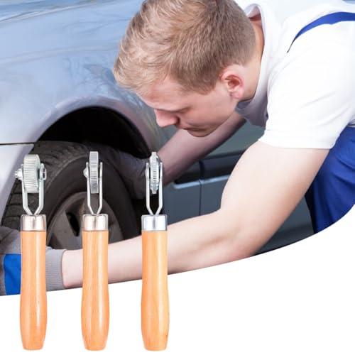 3pcs Car Tire Repair Tool Set with 3mm, 6mm, and 12mm Silver Metal and Wood Rollers to Minimize Air Bubbles and Tube Patch Adhesion for Tire Repair