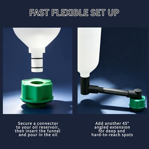 DPTOOL Oil Funnel Set, 2 qt Automotive Oil Funnel Set for Engine Oil Changes, Oil Dispenser Funnels Kit with Flexible Extension and 14 Oil Cap Adapters Compatible with GM Ford VW BMW Audi Toyota Etc