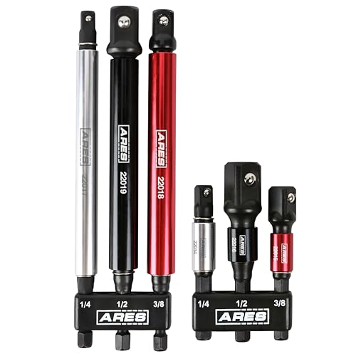 ARES 22013-6-Piece 3-Inch and 6-Inch Impact Grade Socket Adapter Set with Color Sleeve - Turns Impact Drill Drivers into High Speed Socket Drivers - 1/4-Inch, 3/8-Inch, and 1/2-Inch Drive - size: 3-Inch and 6-Inch Socket Adapter with Color Sleeve