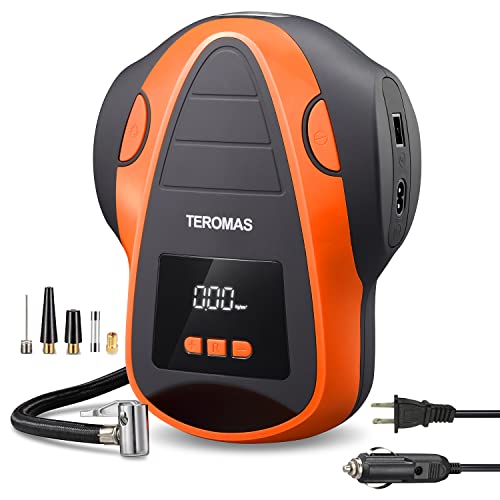 Tire Inflator Portable Air Compressor, Air Pump DC/AC for Car Tires 12V DC and Other Inflatables at Home 110V AC, Digital Electric Tire Pump with Pressure Gauge(Orange) - color: Orange