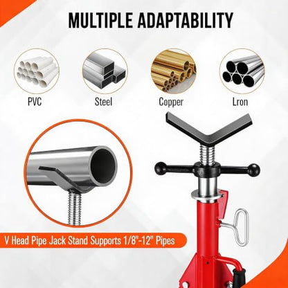 Garvee 2PCS V Head Pipe Jack Stand, Folding Portable Pipe Stands for 1/8 to 12 Inch Pipes Supporting, 2500LB Load, 28''-52'h Adjustable - color: red
