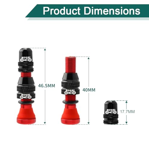 Tubeless Schrader Valve Stems Kits - Alloy Bike Tubeless Tire Valve Stems for MTB and Road Bike with Removal Tool - Color Options - color: 40mm - Red