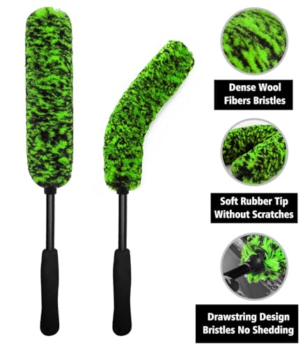 YeewayVeh 4PCS Car Wheel Cleaning Kit, 360° Bendable Wheel Brush with Premium Boar Hair Detailing Brush | Microfiber Scratch-Free Wheel and Tire Brush Kit for Cleaning Wheels,Tires - color: Green/White, size: 4-Pack