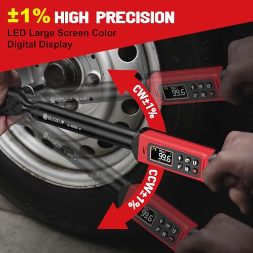 SUERCUP 1/2" Digital Torque Wrench (4.4-295 Ft.lb / 6-400Nm) for Auto/Truck | ±1% Accuracy with Vibration/Buzzer/LED Alerts, 9 Presets & 5 Units, for Engine, Suspension, Trailer & Industrial Assembly - size: 1/2" 4.4-295 Ft.lb/6-400N.m