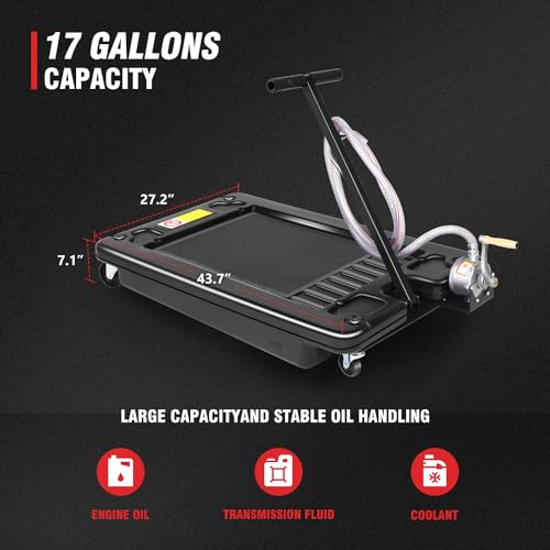 DNA Motoring 17 Gallon Oil Drain Pan with Pump, Evacuation Hose, T-Handle, Low Profile for Trucks Buses RVs, TOOLS-00384 - style: 17 Gallon