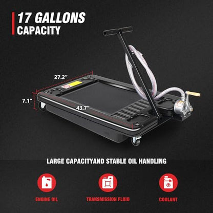 DNA Motoring 17 Gallon Oil Drain Pan with Pump, Evacuation Hose, T-Handle, Low Profile for Trucks Buses RVs, TOOLS-00384 - style: 17 Gallon