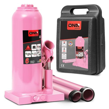 DNA Motoring 6 Tons / 12000 lbs Lifting Automotive Welded Hydraulic Bottle Jack for Car SUV Pickup Truck, Auto Repair, with Manual Handle & Carrying Storage Case, Pink - color: Pink, style: 6 ton