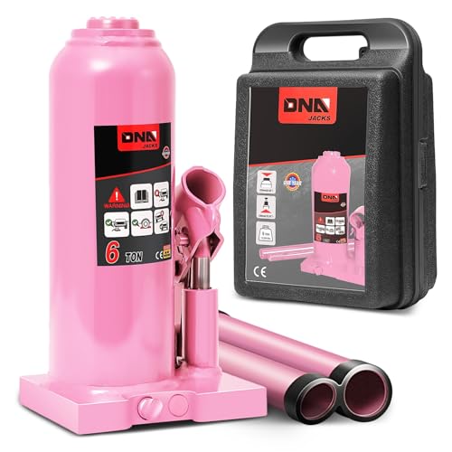 DNA Motoring 6 Tons / 12000 lbs Lifting Automotive Welded Hydraulic Bottle Jack for Car SUV Pickup Truck, Auto Repair, with Manual Handle & Carrying Storage Case, Pink - color: Pink, style: 6 ton
