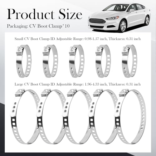 10PCS CV Boot Clamp Tool Kit Stainless Steel,Adjustable CV Axle Boot Clamp Kit with Hose Clamps Small & Large,Universal Tie Rod Boots Clamps CVS Boots Repair Kits for Cars,SUVs