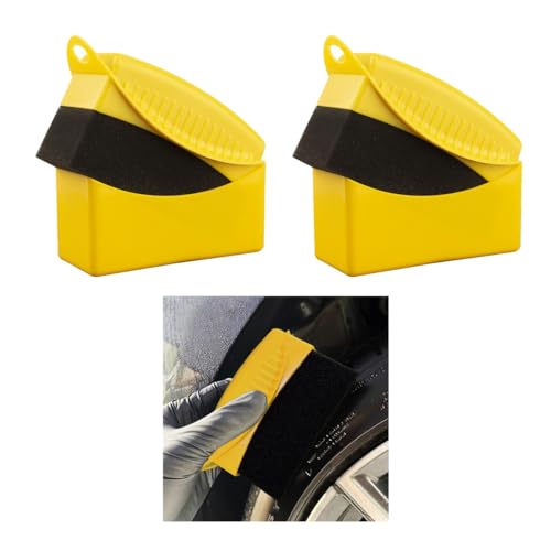 Augeny 2PCS Tire Dressing Applicator, Reusable Car Tire Shine Sponge Pad With Lid, Durable Foam Auto Wheel Detailing for Vehicle Waxing Polishing Cleaning (Yellow) - color: Yellow