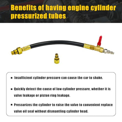 3mirrors Engine Air Valve Holder Pressure Pipe M10 M12 M14 M18 Thread to 1/4 NPT w/Ball Valve, Cylinder Leakage Testing Tool for Most LS Engine Compatible with Mustang Ford GM