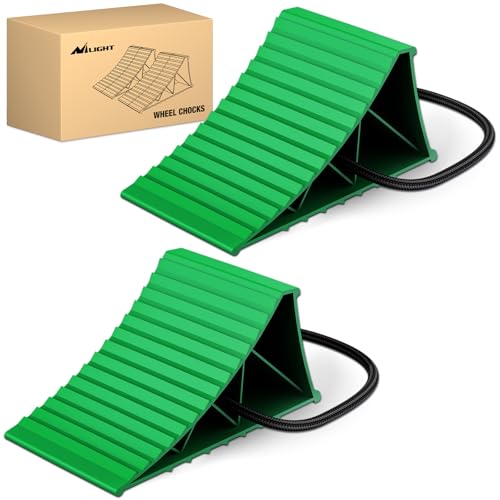 Nilight Wheel Chocks, Heavy Duty Wheel Stopper for Car, Truck, RV, Trailer, Caravan, Motorcycle, 8.7" x 4.8" x 4.2", 2-Pack(Green) - color: Green