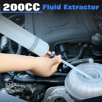 200cc Automotive Fluid Extractor Pump, Manual Oil Syringe with a 39" Hose & Two 9" Extension Tubes, Oil Suction Transfer Pump for Cars, ATVs, Lawn Mowers, Brake/Transmission Fluid Extractor