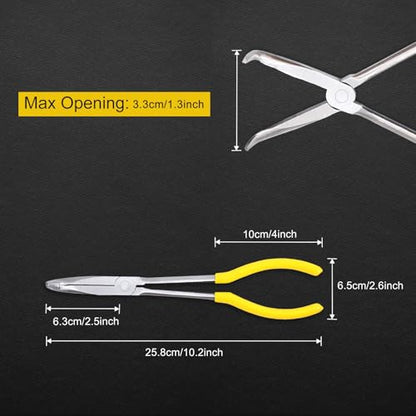 11-Inch Long Reach Bent Nose Pliers with Serrated Jaws 90 Degree Angled Needle Nose Plier Angled Pliers, Long Reach Plier for Hard to Reach Narrow Spaces & Limited Clearance Areas - style: 90 Degree angled pliers
