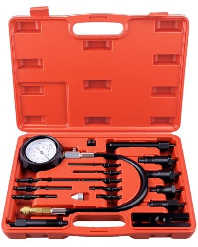DAYUAN 17Pcs Diesel Engine Compression Tester Tool Automotive Compressor | 0-1000 PSI / 70 Bar Gauge，9 Glow Plug & 4 Injector Adapters，Built-In Resetter，Fits Diesel Cars, Trucks & Tractors
