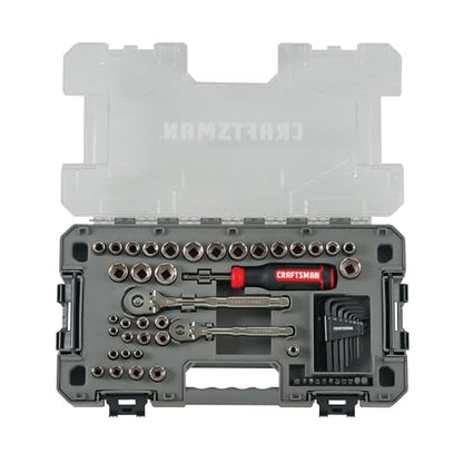 CRAFTSMAN OVERDRIVE 64-Piece Gunmetal Chrome Mechanics Tool Set, Standard SAE/Metric Socket Set, with Hard Case (CMMT99064)