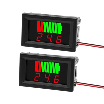 Exqutoo 2Pack DC 12V 24V 36V 48V 60V Battery Indicator Voltage Meter | 2 in 1 Battery Capacity and Voltage Monitor Red Display Battery Voltage Reader