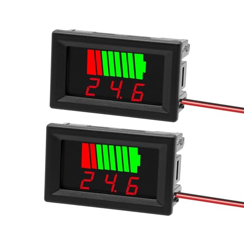Exqutoo 2Pack DC 12V 24V 36V 48V 60V Battery Indicator Voltage Meter | 2 in 1 Battery Capacity and Voltage Monitor Red Display Battery Voltage Reader