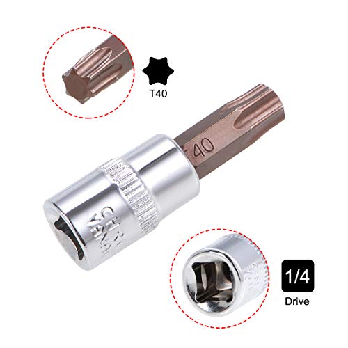 uxcell 3pcs 1/4" Drive x T40 Torx Bit Socket, S2 Steel Bits CR-V Sockets 38mm Length Use with Ratchet Wrench, Slide Bar, Extension Rod - size: T40