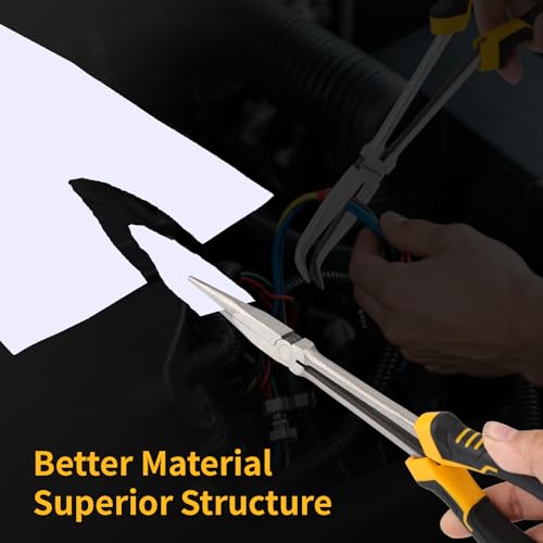 GRENPRO 3PC Needle Nose Pliers, Suitable for Use in Confined Spaces | Includes Straight Long Reach Pliers, CR-V Steel Needle Nose Plier, 45/90 Degree Bent Nose Pliers