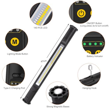 MEIHUA Rechargeable Magnetic Work Light, 3000LM Portable LED Underhood Light with Hook, IP65 Waterproof Mechanic Garage Light for Car Repair, Camping, Emergency - color: Black