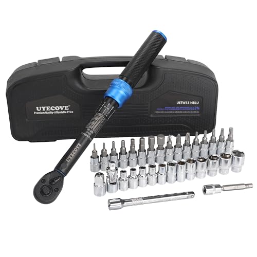 1/4-Inch Drive Click Torque Wrench Set, 33Pcs Bike Torque Wrench Set (20-240IN.LB/2.3-27.1Nm),Inch Pound Click Torque Wrench with Bit Sockets, 3/8 Adapter, Bicycle Tool Kit - size: 1/4'' DR., style: 20-240IN.LB 33pcs(Blue)