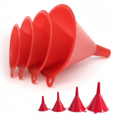 4Pcs All Purpose Plastic Funnel Set, Funnels for Kitchen & Automotive Use, Small to Large Funnels for Filling Bottles, Liquid Spices Powder Funnel for Small Bottles Cosmetic Lotion Essential Oil