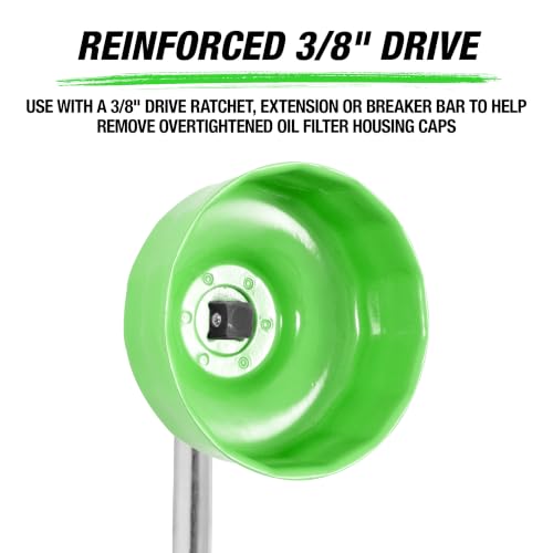 OEMTOOLS 87142 65mm 14 Flute Oil Filter Wrench, Economy Car Oil Filter Remover, Prevents Slippage and Stripping, 3/8 Inch Drive | 65mm 14 Flute Oil Filter Wrench Set, Fits 3/8" Ratchet, Non-Slip Grip, Rust-Resistant - style: 65 mm 14 Flute
