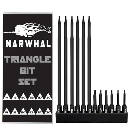 Triangle Bit Set (12 Pack - 2" and Extra Long 6") Magnetic Heads in The Following Triangle Screwdriver Sizes: TA14, TA18, TA20, TA23, TA27, & TA30 - style: Triangle