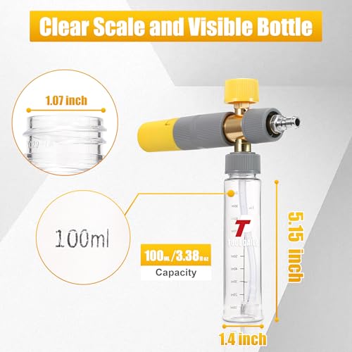 Tool Daily Mini Foam Cannon for Pressure Washer, Dual Connector | 5 Power Washer Spray Nozzle Tips, 1/4 Inch Quick Connect - size: 100 ml