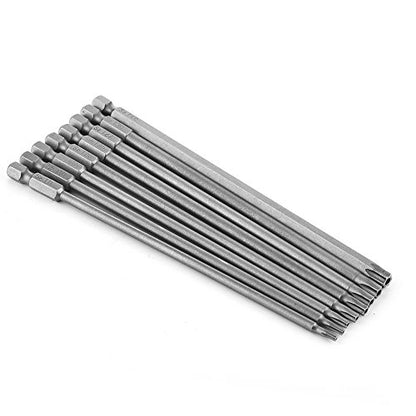 Yakamoz 8pcs 1/4 Inch Hex Shank T8-T40 Magnetic Torx Head Screw Driver Bit Set Security Tamper Proof Star 6 Point Screwdriver Kit Tools | 150mm Length - color: 8pcs/ 150mm