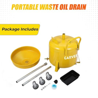 Garvee Oil Drain Container 8 Gallon, Portable Waste Oil Drain Tank, Air Operated Oil Drain Pan with Height-Adjustable Oil Drain Funnel, Oil Lift Drain for Auto Repair Shops, Garages, Yellow | Air Operated Drainer, Fluid Fuel Drainage, Adjustable Funnel He