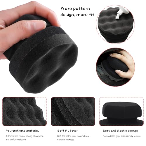 2PCS Tire Shine Applicator Pad, 3.15 Inch Car Detailing Foam Hex-Grip Tire Shine Sponge, Reusable Contoured Dressing Applicator for Automotive Wheel Care, Car Accessories (Black, Large) - size: Large