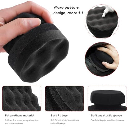 2PCS Tire Shine Applicator Pad, 3.15 Inch Car Detailing Foam Hex-Grip Tire Shine Sponge, Reusable Contoured Dressing Applicator for Automotive Wheel Care, Car Accessories (Black, Small) - size: Small