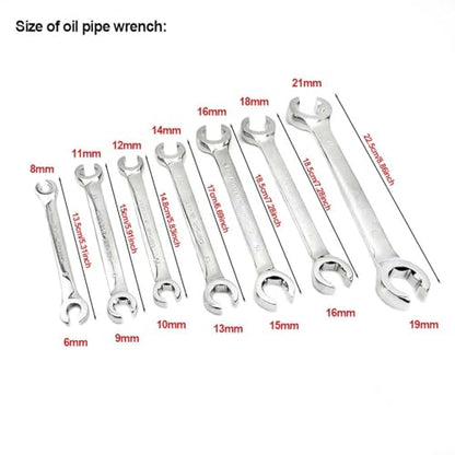 7PCS 6-21mm Double-End Metric Flare Nut Wrench Set in Chrome Vanadium Steel, for Automotive Fuel Brake Air Conditioning and Plumbing Jobs