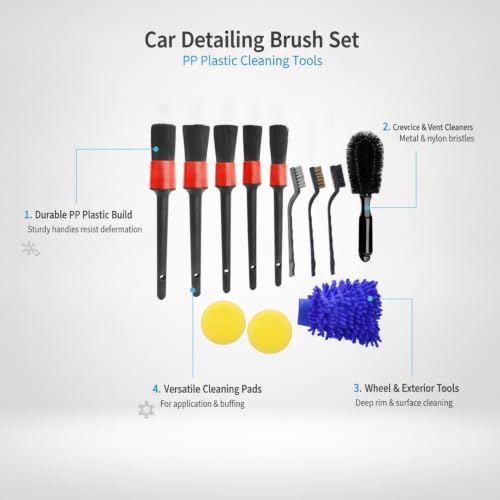Interior Vents & Wheel Spoke Cleaning Kit, Car Detailing Brush Set with PP Plastic Tools for Dashboard and Exterior Crevices - size: 11.02 x 7.09 x 2.76 in