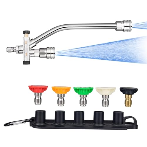 BEAR FORCE Foam Cannon Dual-Connector Accessory, Pressure Washer Double Tip Attachment for Soap Cannon, 5 Pressure Washer Sprayer Nozzles #035, 1/4" Quick Connect, for Car Wash, Car Detailing - color: Double Tip Lance & 5 Tips