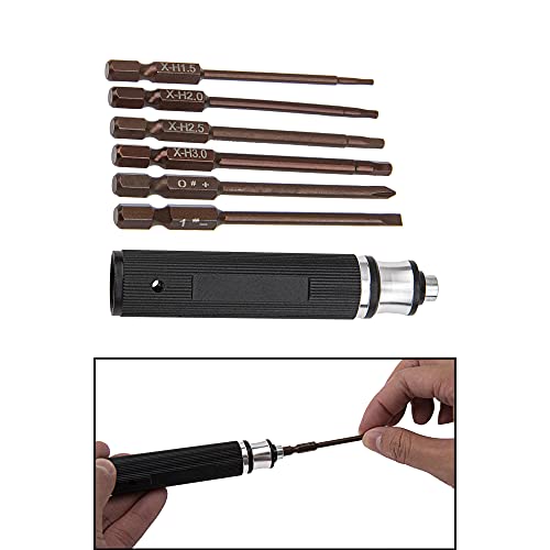 6 in 1 Hexagonal Screwdrivers 1.5 2.0 2.5 3.0mm 0#+ 1#- Hex Key Screw Driver Repair Tool for RC Drone Car (Black) - color: Black