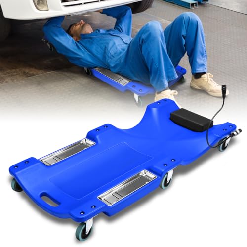 Heavy-Duty Mechanic Creeper with LED Light, Low Profile Under Car Design, 300 LBS Capacity, Tool Trays, Padded Headrest, Multi-Terrain Wheels for Garage or DIY Use, 40" L x 18" W