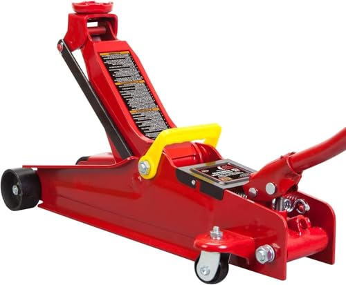 MustMover 2.5 Ton (5,000 lbs) Low Profile Heavy Duty Steel Hydraulic Floor Jack with Single Piston Pump, Lifting Range 3-3/8" to 14-15/16", for Car, Light Truck and SUVs, Red - color: red
