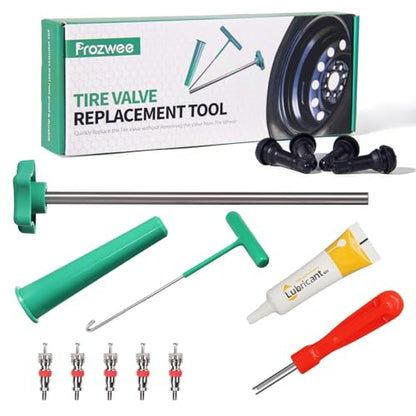 Tire Valve Stem Core Quickly Replacement Tool Kit,with 5PCS Valves Cores & 1PCS Grease,Perfect Tool for Replacing Leaky Valves in Cars,Trucks,Motorcycles, etc.with 4PCS TR413 Valve Stems ﻿