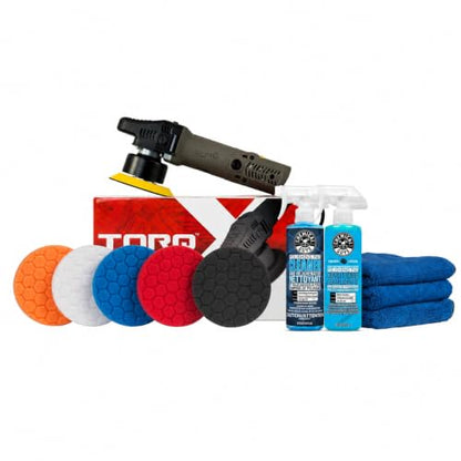 Chemical Guys, TORQX Random Orbital Polisher Kit, Pads & Polishes, 12-Piece | 700W 8mm polisher with pads, pad cleaner, conditioner and towels, easy paint correction for beginners and pros - size: 12 ITEM KIT