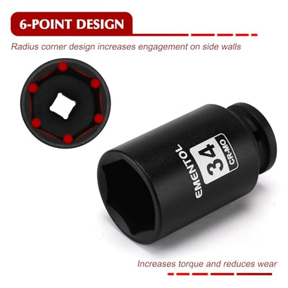 EMENTOL 11PCS 1/2-Inch Drive Spindle Axle Nut Impact Socket Set, CR-MO, 6 Point, Metric, 1/2" Dr. Deep Impact Socket Set, 27mm - 41mm - style: 11PCS (27mm - 41mm)