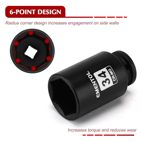 EMENTOL 11PCS 1/2-Inch Drive Spindle Axle Nut Impact Socket Set, CR-MO, 6 Point, Metric, 1/2" Dr. Deep Impact Socket Set, 27mm - 41mm - style: 11PCS (27mm - 41mm)